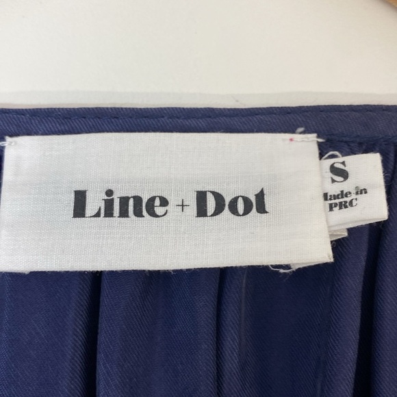 Line + Dot Embroidered Midi Dress Puffed Sleeves Small Blue - Picture 9 of 12